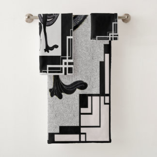 Erte Lady mit Hund Art Deco Badhandtuch Set