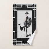 Erte Lady mit Hund Art Deco Badhandtuch Set (Handtuch)