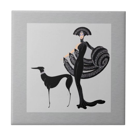 ERTE Lady mit Hund Fliese (Vorderseite)