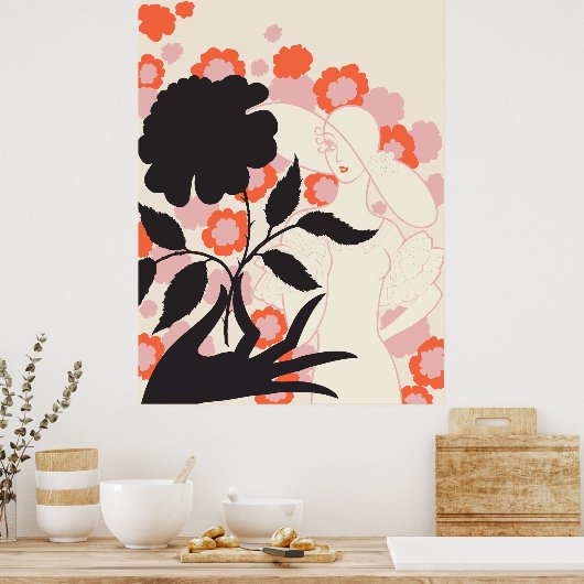 Erté - Schwarze Rose Poster (Küche)