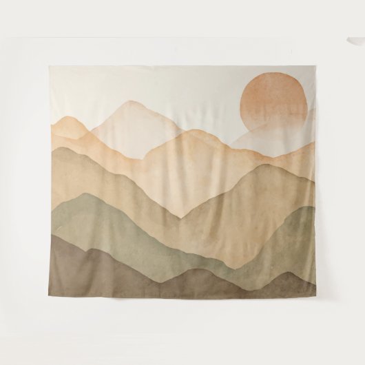 Erthy Beige Wasserfarbengebirge Landschaft Wandteppich (Vorderseite (Horizontal))