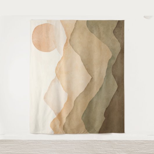 Erthy Beige Wasserfarbengebirge Landschaft Wandteppich (Vorderseite)