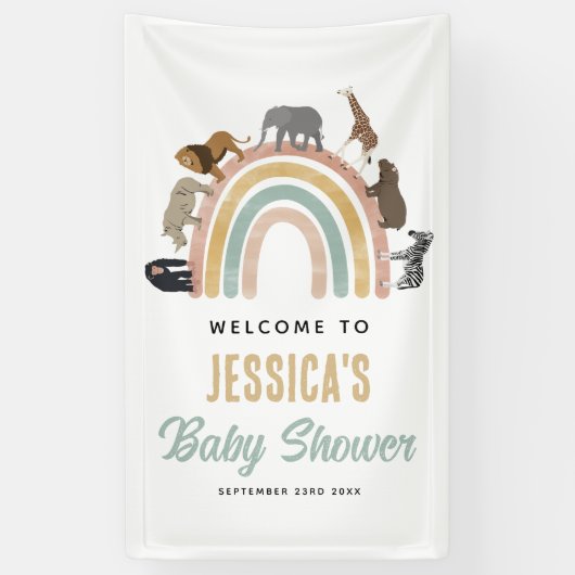 Erthy Colors Rainbow Animals Baby Dusche Willkomme Banner (Vertikal)
