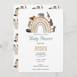 Erthy Colors Rainbow Jungle Animals Baby Shower Einladung