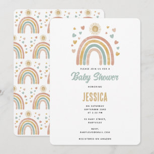 Erthy Colors Watercolor Rainbow Sun Baby Dusche Einladung