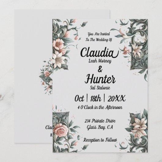 Erthy Floral Vine Wedding Einladung (Vorne/Hinten)