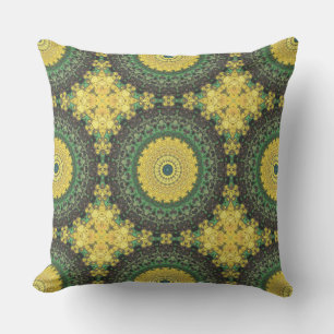 Erthy Green und Yellow Mandala Kaleidoscope Kissen