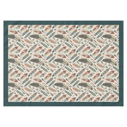 Erthy Tribal Tablecloth with Arrows and Feathers Tischdecke (Vorderseite (Horizontal))