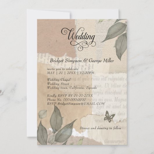 erthy Vintag Boho Greenery eucalyptus Wedding Einladung (Vorderseite)