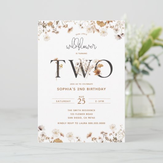 Erthy Wildblume 2. Geburtstag Einladung (Stehend Vorderseite)