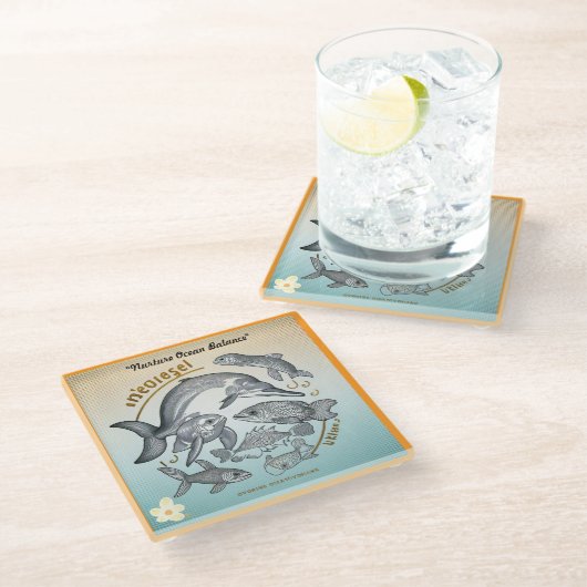 "Ertrinken in Plastik" Glasuntersetzer (Schrägansicht)