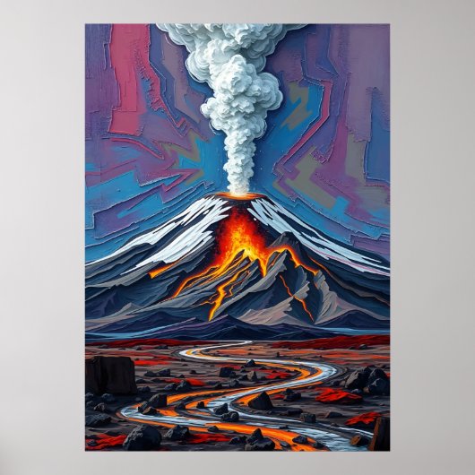 Eruption in Motion - Fiery Vulkan Landschaft Kunst Poster (Vorne)
