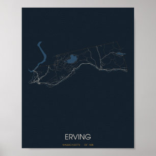 Erving Massachusetts Straßenkarte Poster (Nacht)