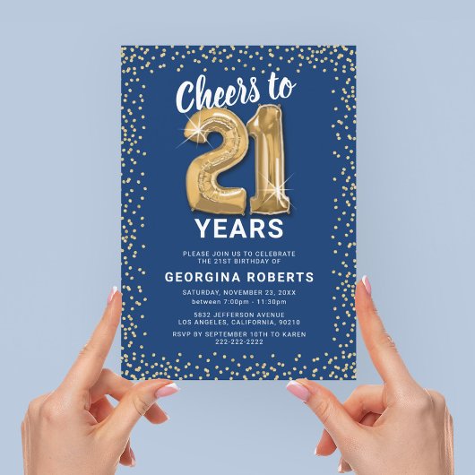 Erwachsene 21. Geburtstag Blue Gold Einladung