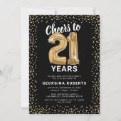 Erwachsene 21. Geburtstag Schwarzes Gold Einladung (Vorderseite)