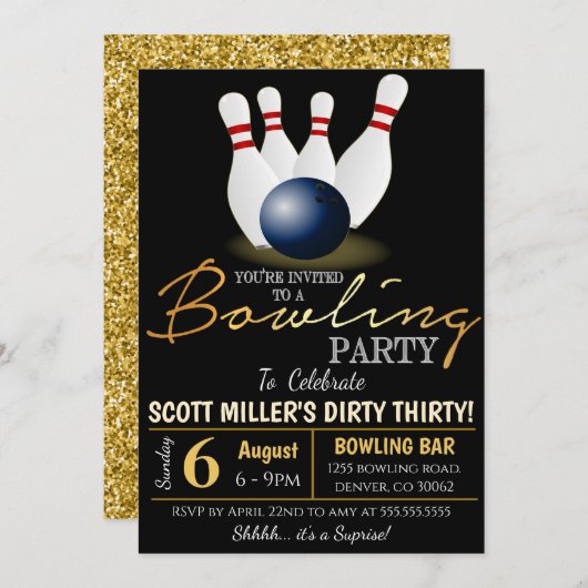 Erwachsene Bowling Party Einladung (Vorne/Hinten)