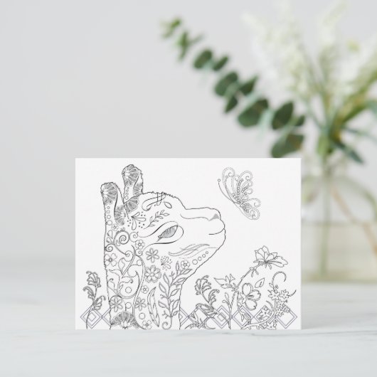 Erwachsene Farbgebung Alpaca Butterfly DIY Postkar Postkarte (Stehend Vorderseite)
