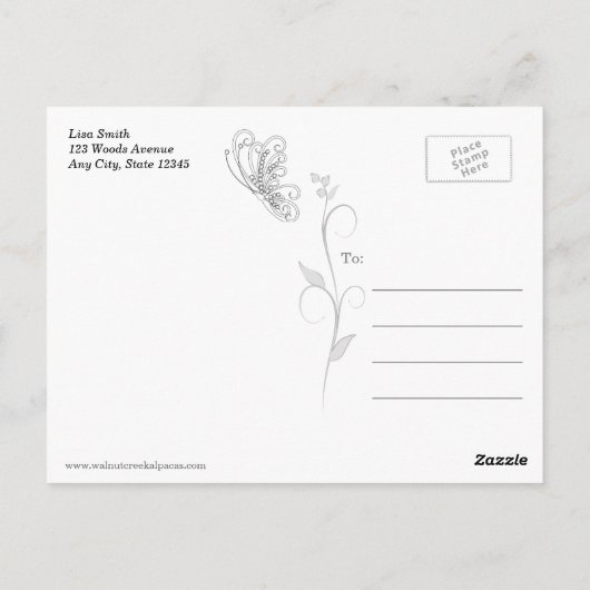 Erwachsene Farbgebung Alpaca Butterfly DIY Postkar Postkarte (Rückseite)