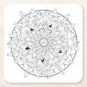 Erwachsene Farbton-Mandala-Schwarzweiss-Kunst Rechteckiger Pappuntersetzer