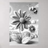 Erwachsene Färbung 3D Floral Botanische Hummel Poster (Vorne)