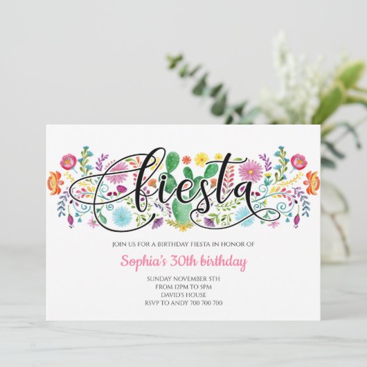 Erwachsene Fiesta Party Cactus Mexican Birthday Einladung (Stehend Vorderseite)