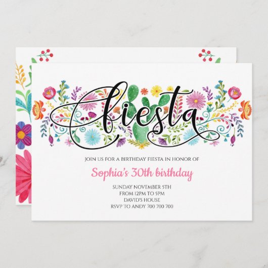 Erwachsene Fiesta Party Cactus Mexican Birthday Einladung (Vorne/Hinten)