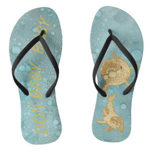 Erwachsene Flip Flops "Gold Dolphin Mommy and Baby Badesandalen