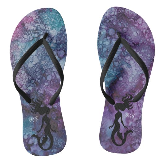 Erwachsene Flip Flops"Inkblots Pink BlueGreens Mer Badesandalen (Fußbett)
