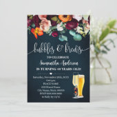 Erwachsene Geburtstagsblasen & Braun Blume Blau Einladung (Stehend Vorderseite)