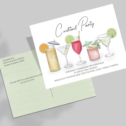 Erwachsene Geburtstagsparty - bunte Cocktails Postkarte