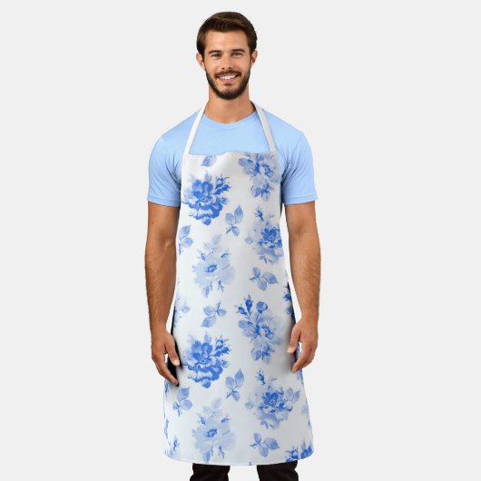 Erwachsene Große Schürze in blauen Rose (Getragen)
