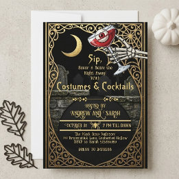 Erwachsene Halloween-Kostüme & Cocktails Halbmond Einladung