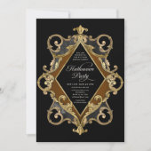 Erwachsene Halloween-Party Gold Verziert Vintag Einladung (Vorderseite)