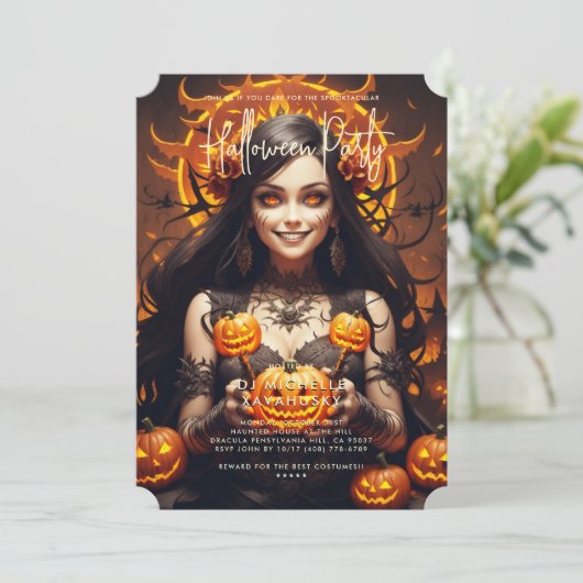 Erwachsene Halloween-Party Gothic Hexe Jack O' Lan Einladung (Stehend Vorderseite)