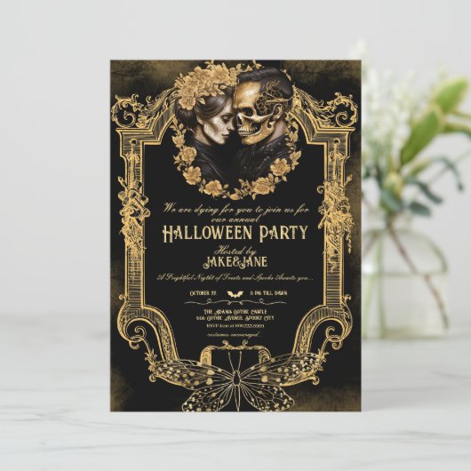 Erwachsene Halloween-Party Skull Liebhaber Gothic Einladung (Stehend Vorderseite)
