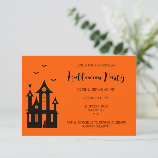 Erwachsene Halloween-Party Spuk House Black Orange Einladung (Stehend Vorderseite)