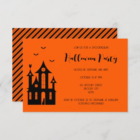 Erwachsene Halloween-Party Spuk House Black Orange Einladung (Vorne/Hinten)