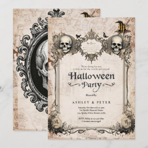 Erwachsene Halloween-Party Vintage Gothic Schädel Einladung