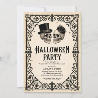 Erwachsene Halloween-Party Vintage-Gothic-Totenkop Einladung