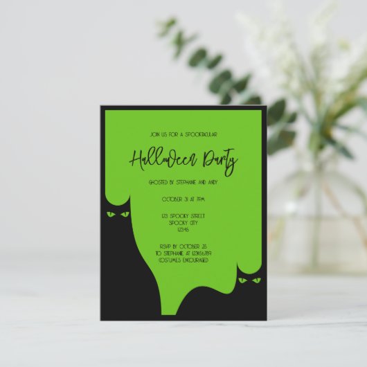 Erwachsene Halloween-Partys Katzen Augen Schwarz G Einladung (Stehend Vorderseite)