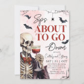 Erwachsene Halloween Sips über Skelett Einladung (Vorderseite)