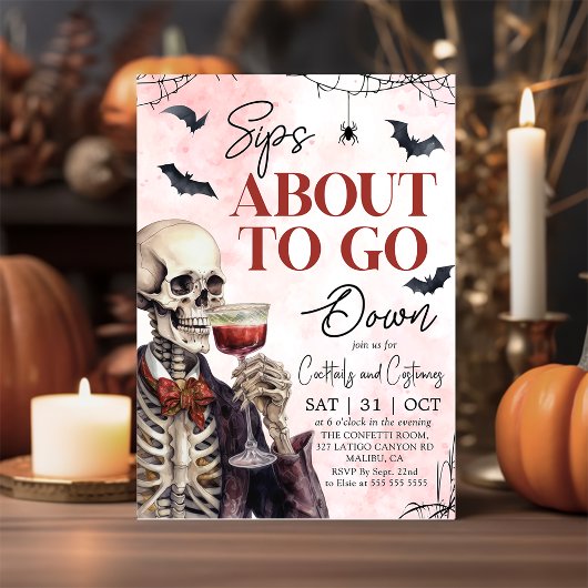 Erwachsene Halloween Sips über Skelett Einladung