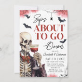 Erwachsene Halloween Sips über Skelett Einladung (Vorderseite)