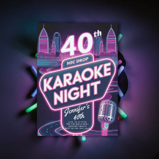 Erwachsene Karaoke 90er Neon Pink Glow 40. Geburts Einladung