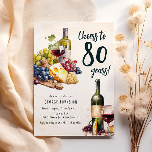 Erwachsene Käse- und Wein-Charcuterie 80. Geburtst Einladung