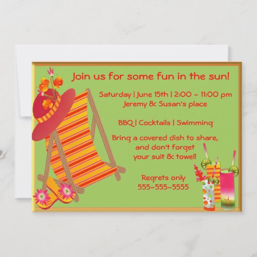 Erwachsene Pool Party GRILLEN Cocktails Einladung (Rückseite)