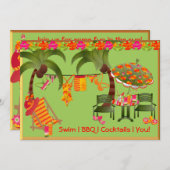Erwachsene Pool Party GRILLEN Cocktails Einladung (Vorne/Hinten)