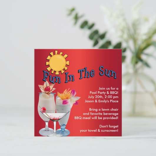 Erwachsene Pool Party GRILLEN Einladung (Stehend Vorderseite)
