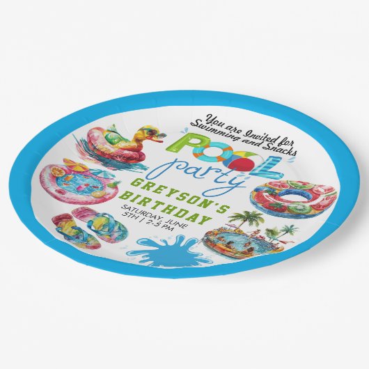 Erwachsene Pool Party Sommerstrand Geburtstag Pappteller (Schrägansicht)