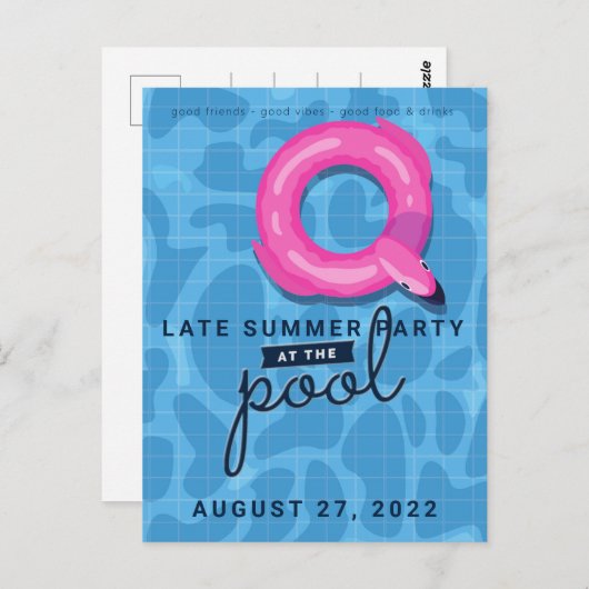 Erwachsene Pool Party Später Sommerfest Einladung Postkarte (Vorne/Hinten)